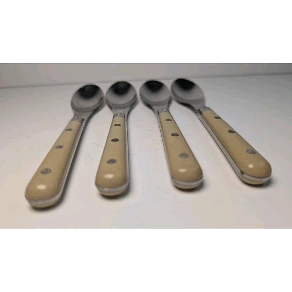 MCM Rowoco Retro Inox Theirs, France 4-Rivet‎ Handles Stainless Teaspoons Set 8